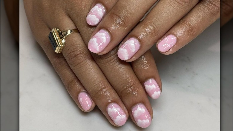 pink and white cloud nails