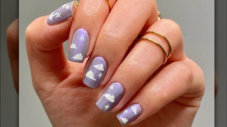 purple glitter cloud nails