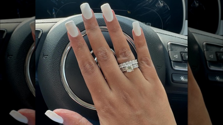 White nail polish diamond rings