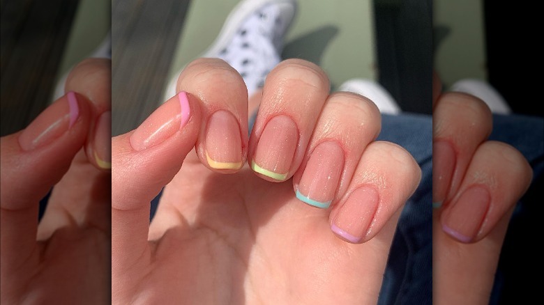 Pastel French manicure with sparkly top coat