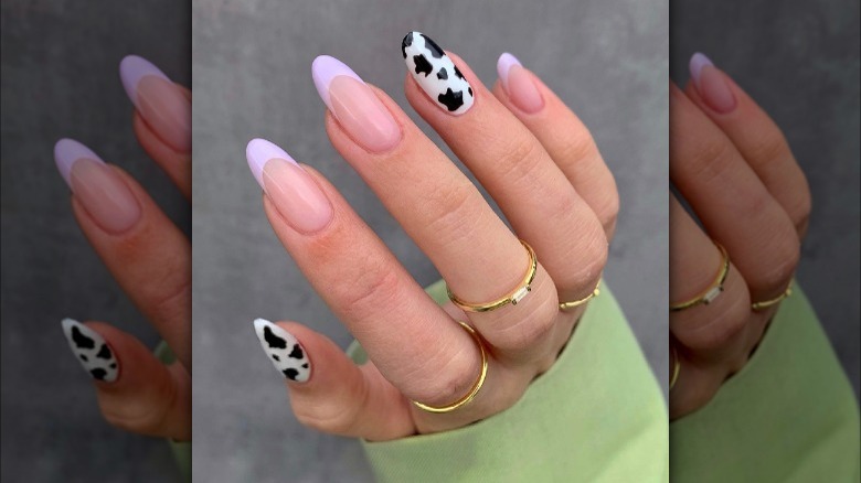 Cow print pastel French manicure 