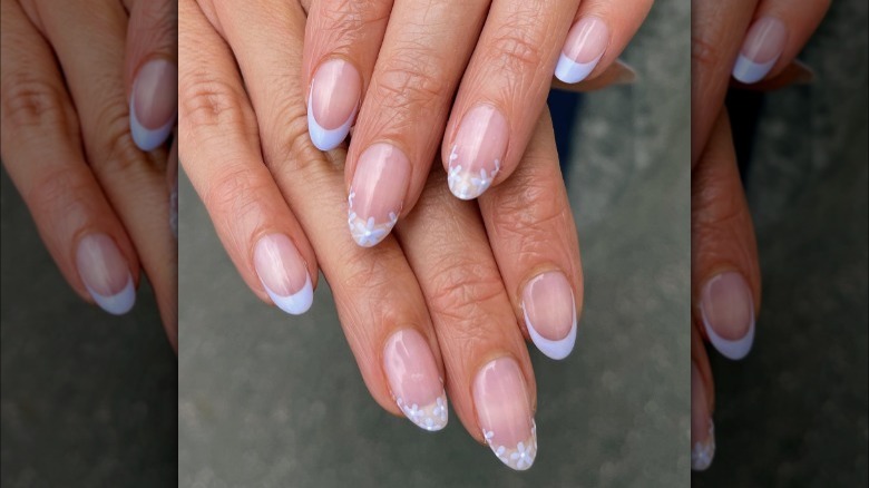 Floral pastel French tip nails 