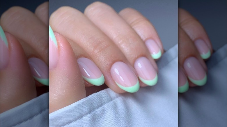 Mint green pastel French tip 