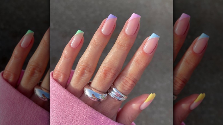 Half French tip pastel manicure 