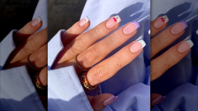 French manicure with one pastel tip