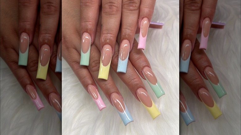 Long nails with pastel French tip