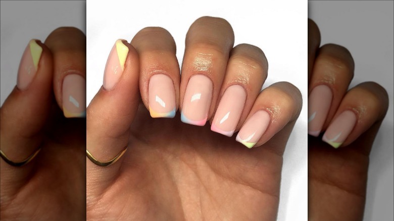 Multi-color pastel French manicure 