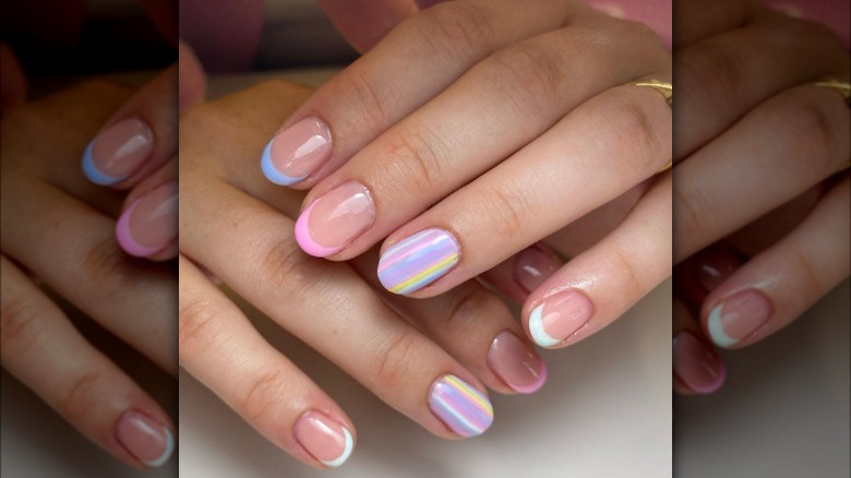 pastel french manicure with solid accent nail