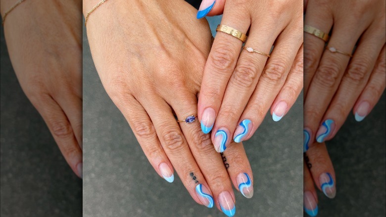 Blue retro pastel French manicure nails