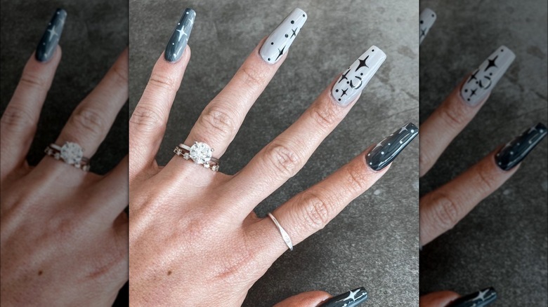 Black and white celestial nails