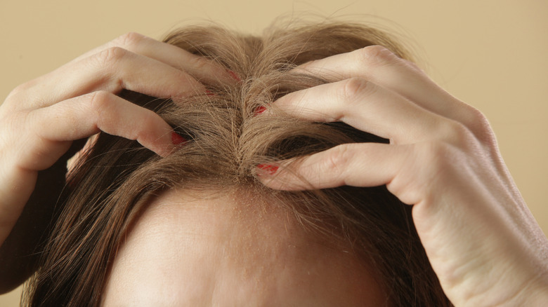 Dry shampoo on a scalp