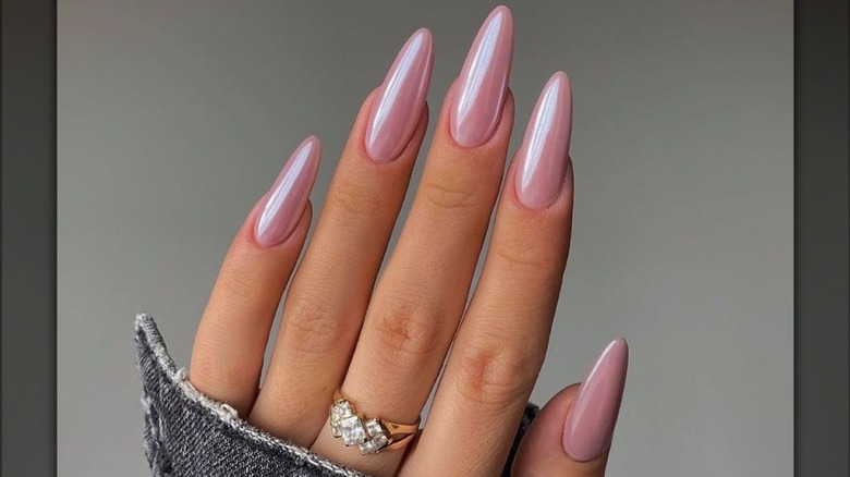 Long dusty rose chrome nails