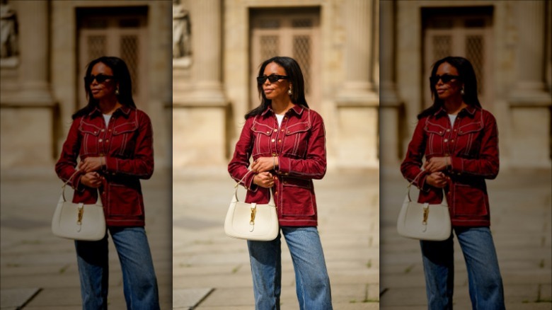 woman wearing red jacket