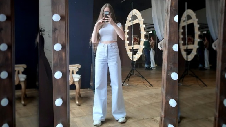 White crop top and jeans