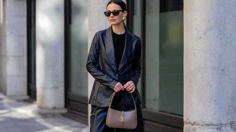 Zina Charkoplia wearing leather blazer