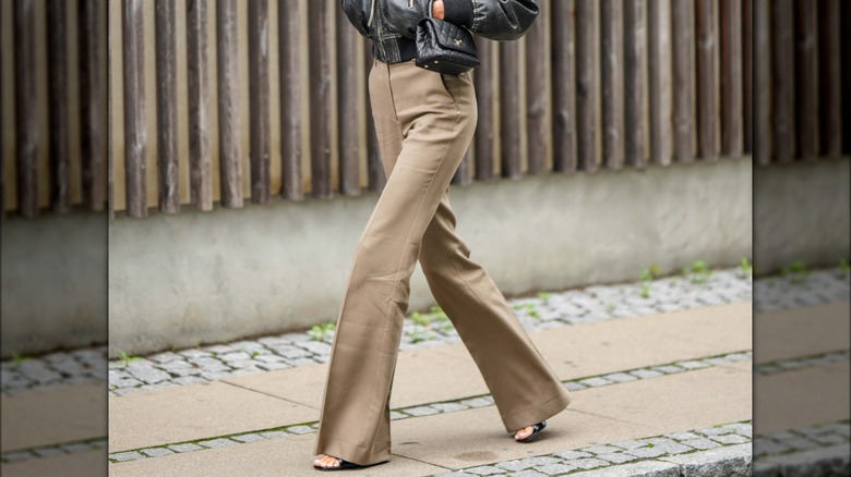 Tan colored wide leg pants