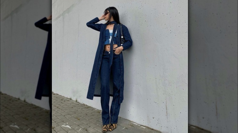 A woman wearing all denim