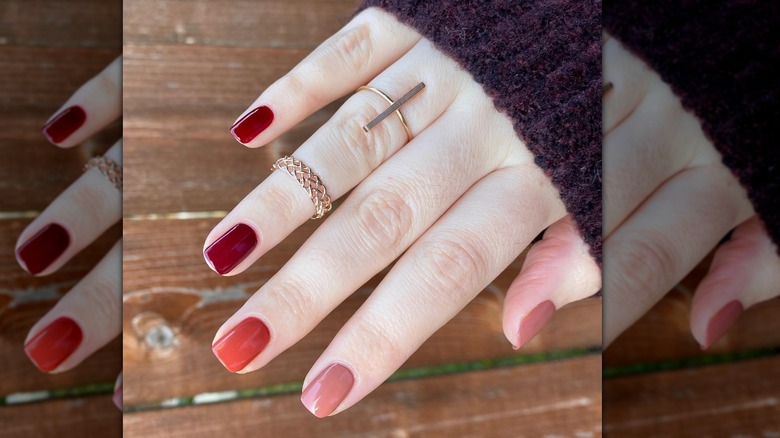 burgundy and rose paint chip nails