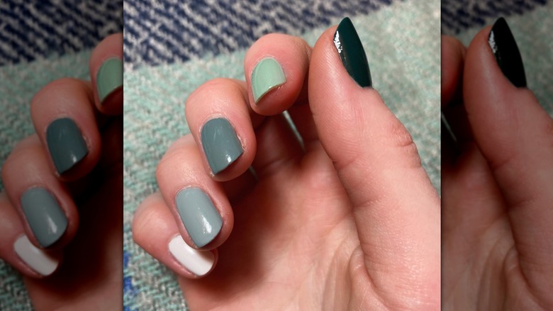 matcha green paint chip fingernails