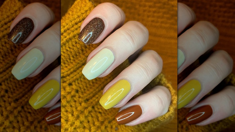 yellow and brown paint chip fingernails