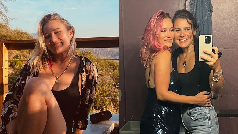 Emily Osment with pink hair lob