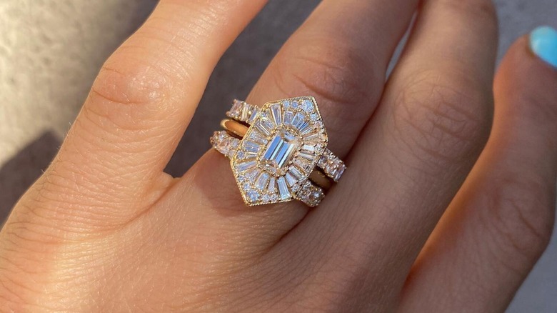 elongated diamond engagement ring