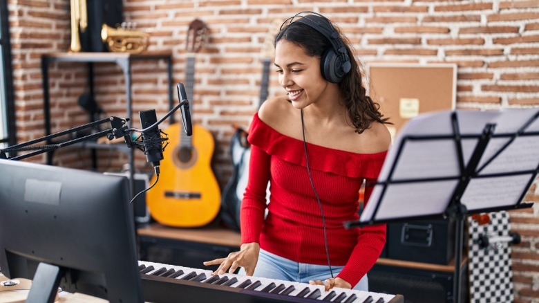 Woman playing the keyboard