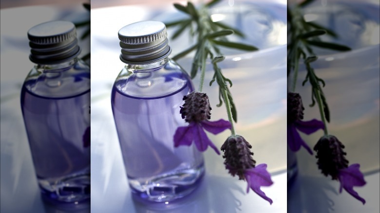 Bottle of lavender essential oil