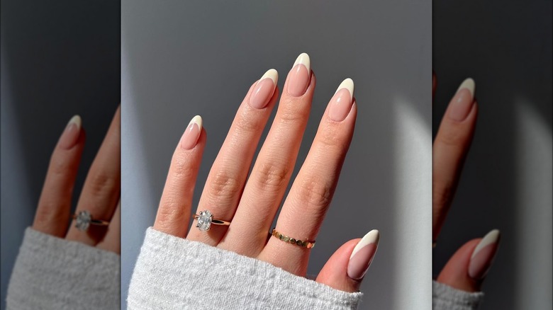 Cream French tip nails