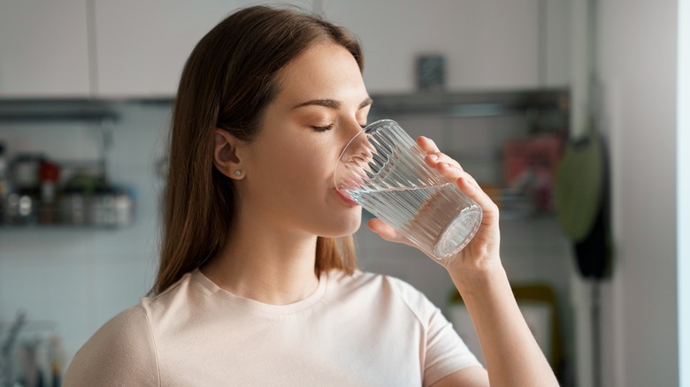 A woman drinking water