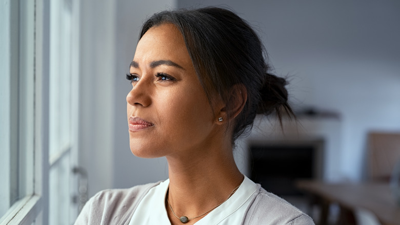 woman thinking deeply