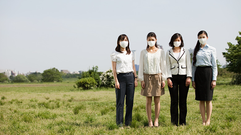 Korean women field face masks