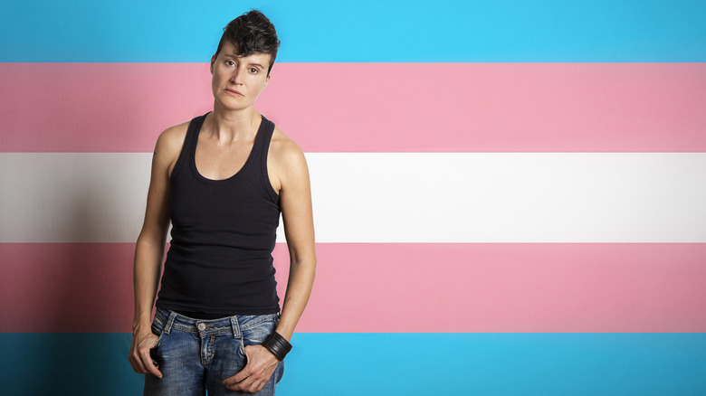 Trans man and trans flag