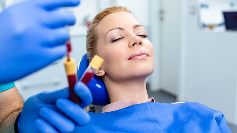 Woman preparing for PRP facial