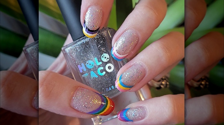 LGBTQ+ flag French tip nails