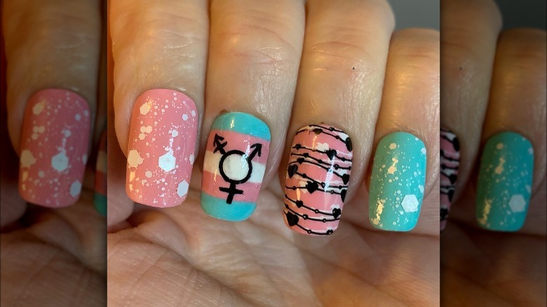 Transgender flag nails