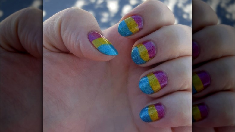 Pansexual flag nails