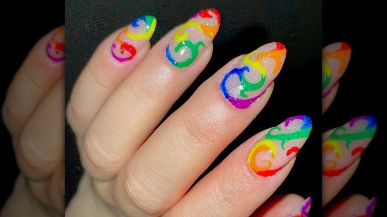 Rainbow swirl nails