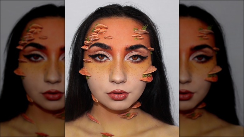 Woman with mushroom makeup