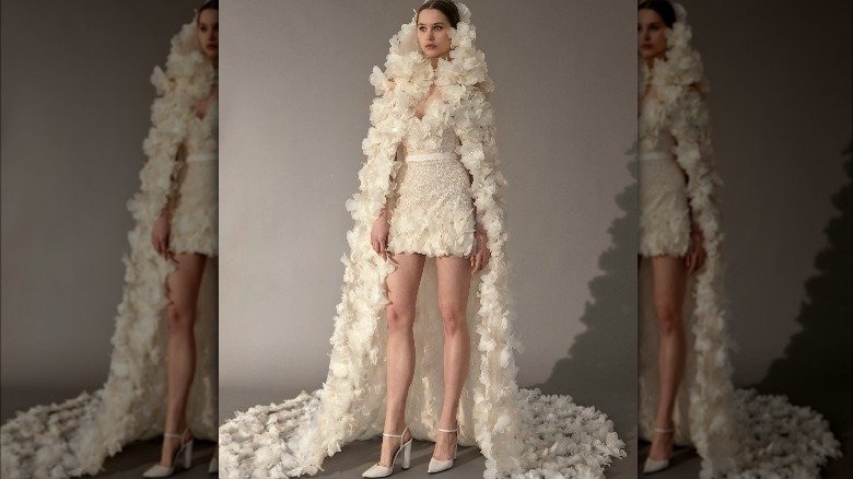 Elie Saab mini wedding dress with cape