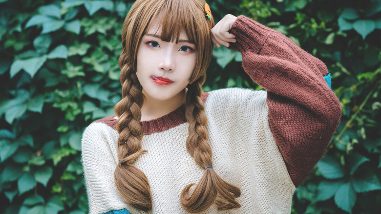 Girl with pigtail braids