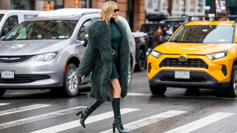 oversized green faux fur coat