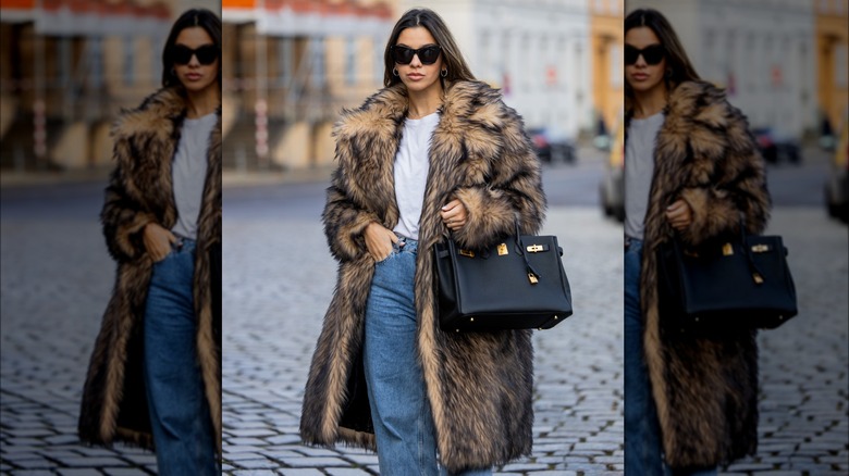 vintage brown faux fur coat