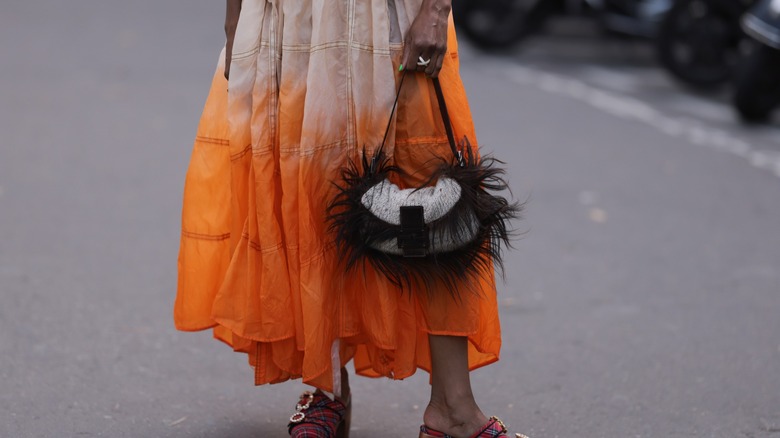 feathered handbag