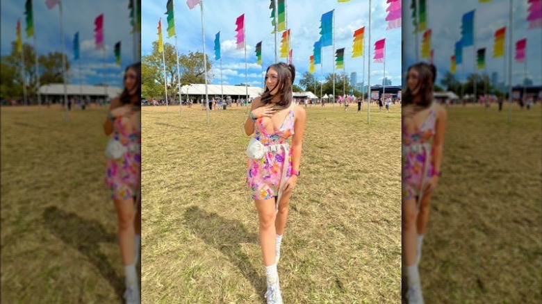 pink dress and fanny pack