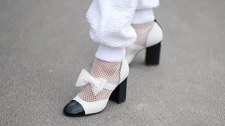 Black and white fishnet shoes