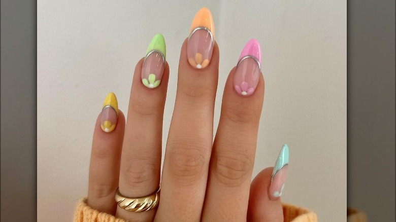 rainbow floral nails 