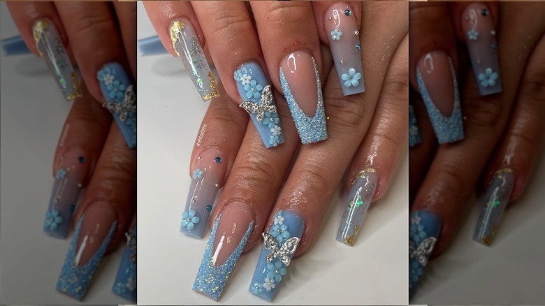 blue butterfly nails