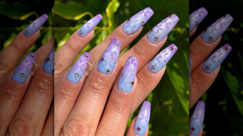 blue and purple butterfly nails 