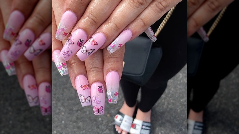 pink butterfly nails